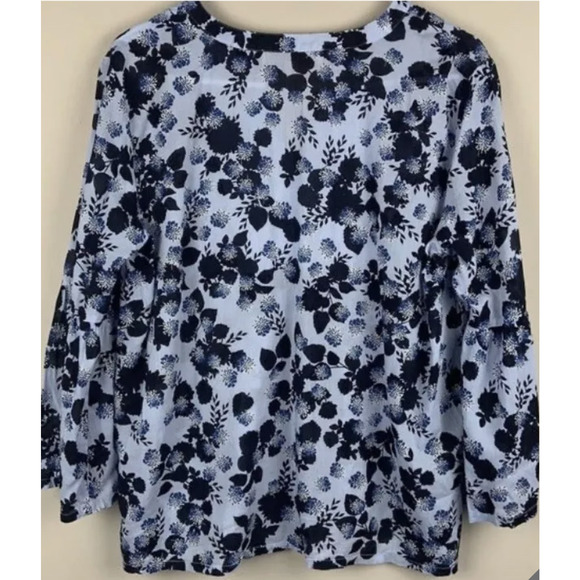 Loft floral peasant boho 3/4 bell Sleeve women's ight blue Blouse Size large - Picture 3 of 13